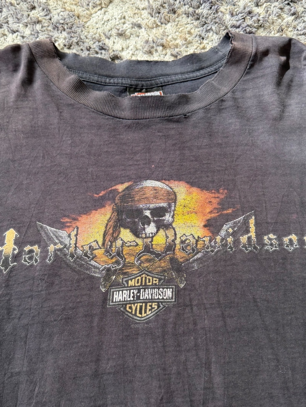 Vintage Harley-Davidson Skull Motorcycle Graphic T-Shirt Black 3XL Distressed